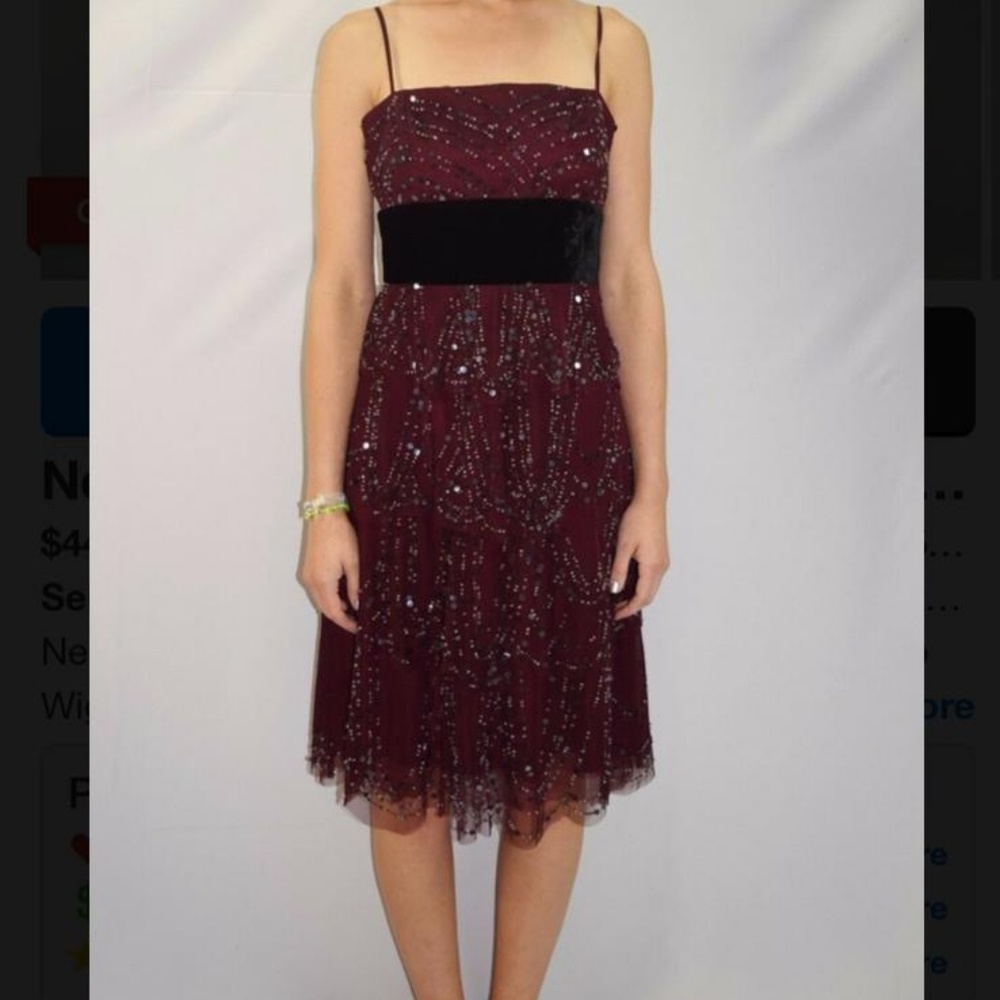 BCBG Maxazria Beaded Woven Tulle Dark Vino